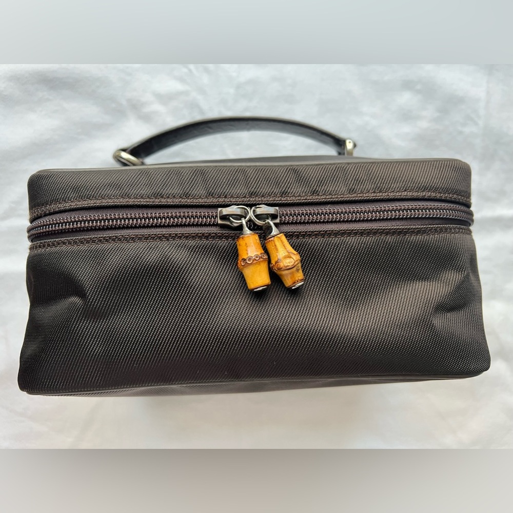 Gucci Bamboo Vanity Brown Nylon Fabric Cosmetic Bag